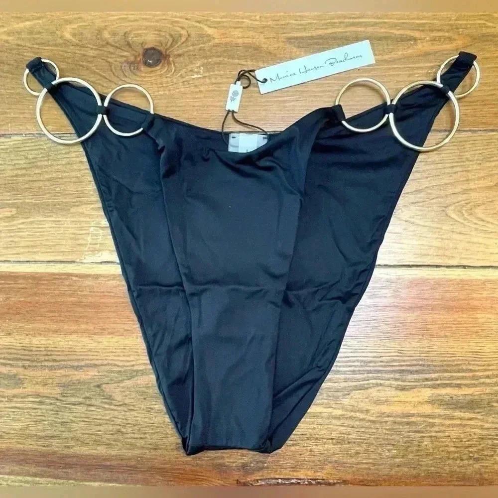 Monica Hansen Beachwear "Icon" Bottom with Rings - Black | Large